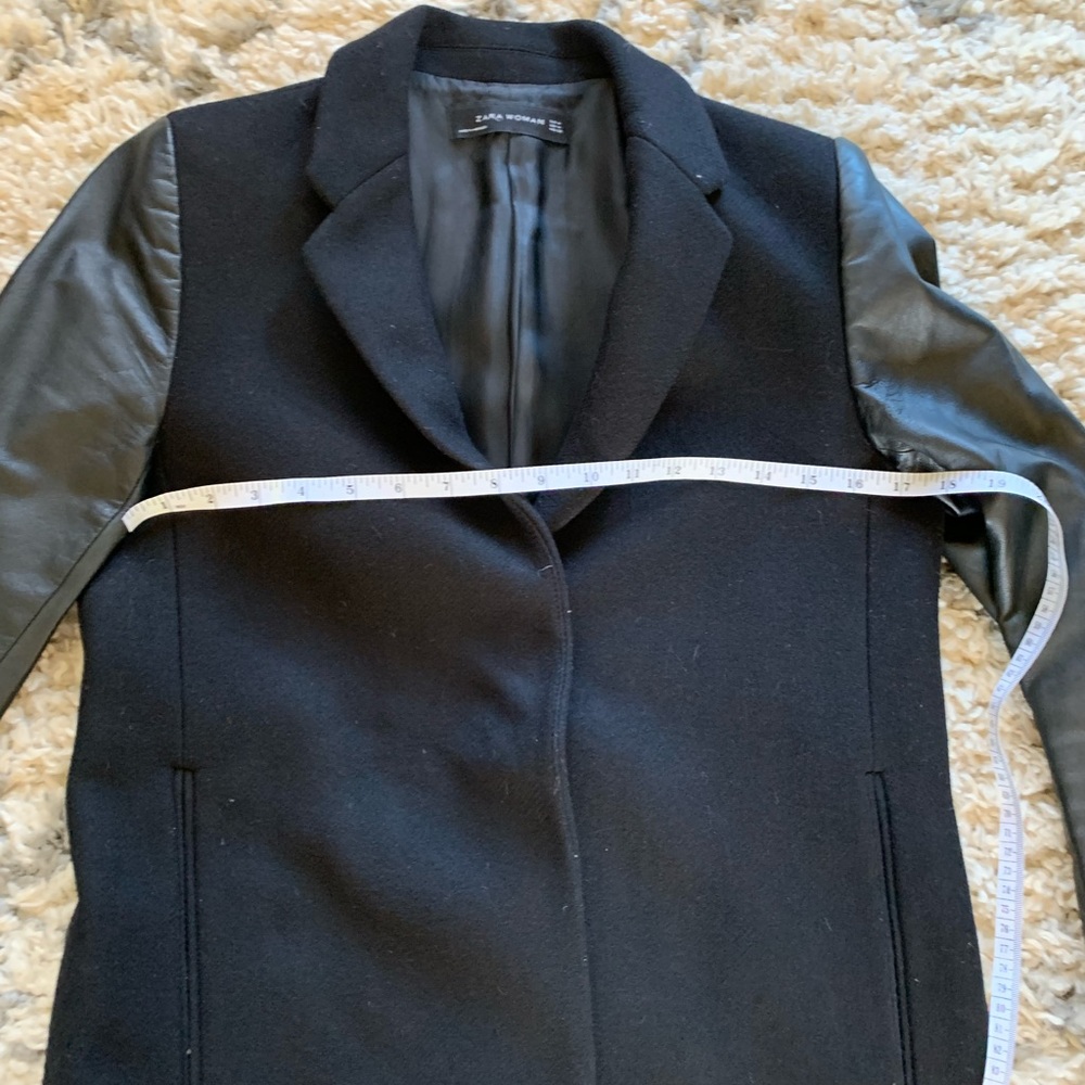 Zara Woman - black- wool and leather coat. - Picture 3 of 7